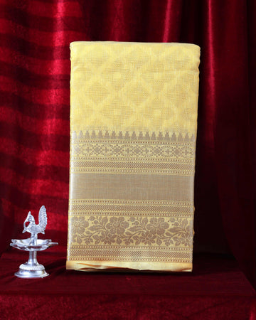 Elegance in Jacquard Design Semi Silk Saree - Yellow