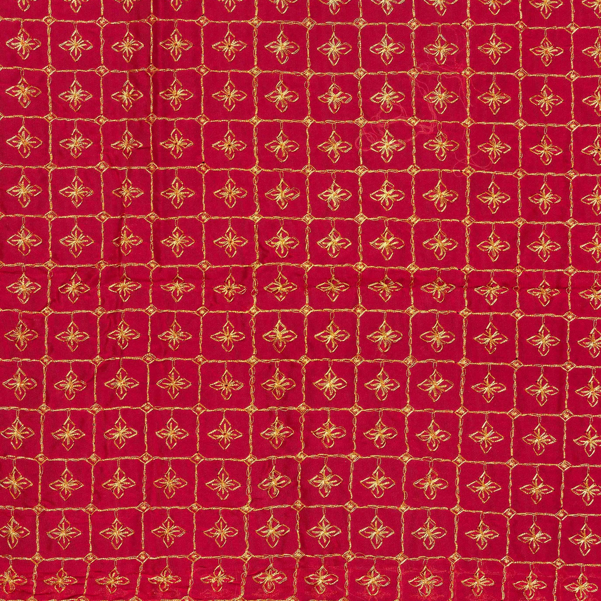Red Embroidered Unstitched Blouse Material