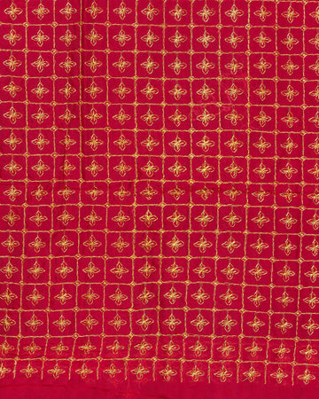 Red Embroidered Unstitched Blouse Material