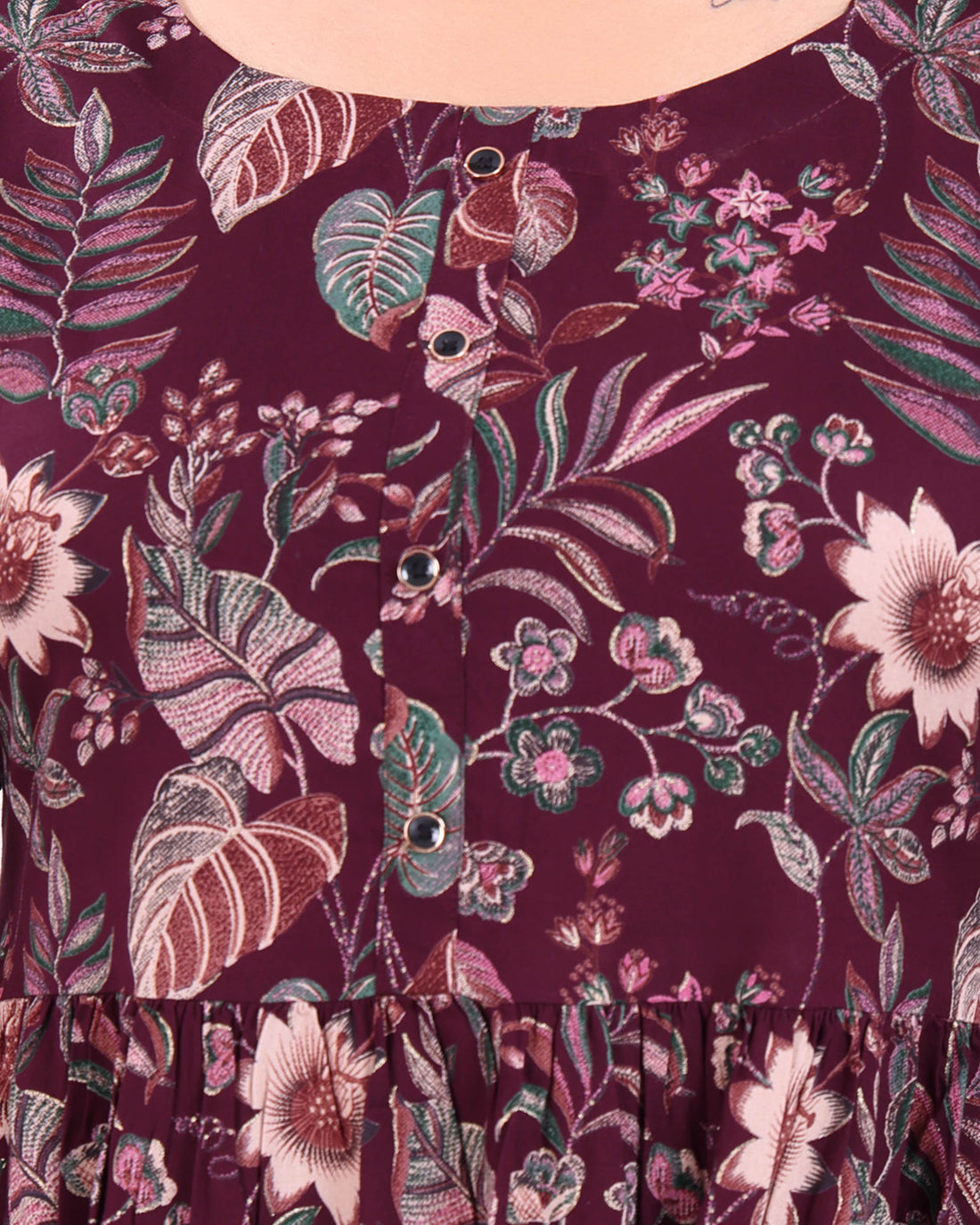 Women's Floral Print Flared Rayon Kurta - Purple