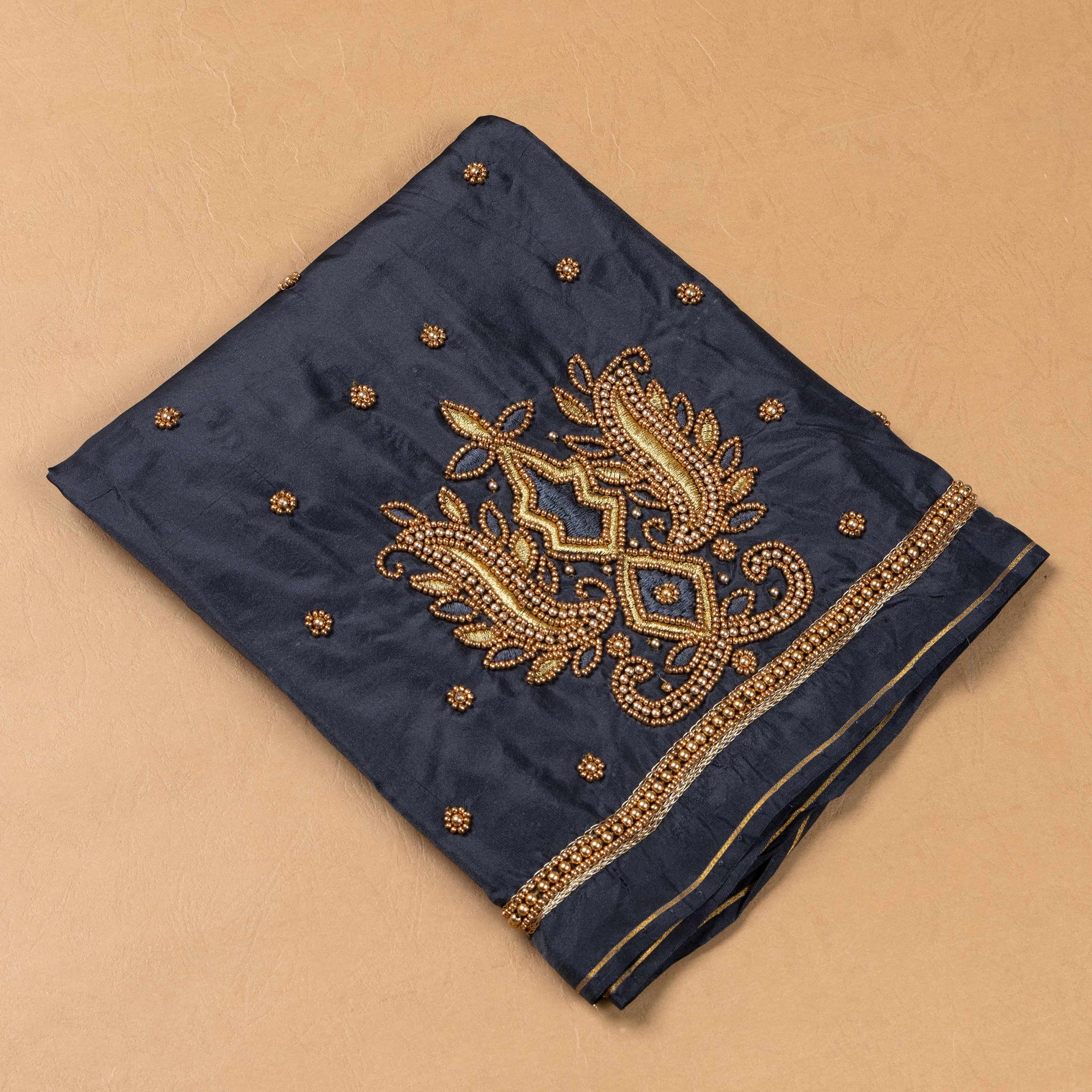 Black Embroidered Unstitched Blouse Material