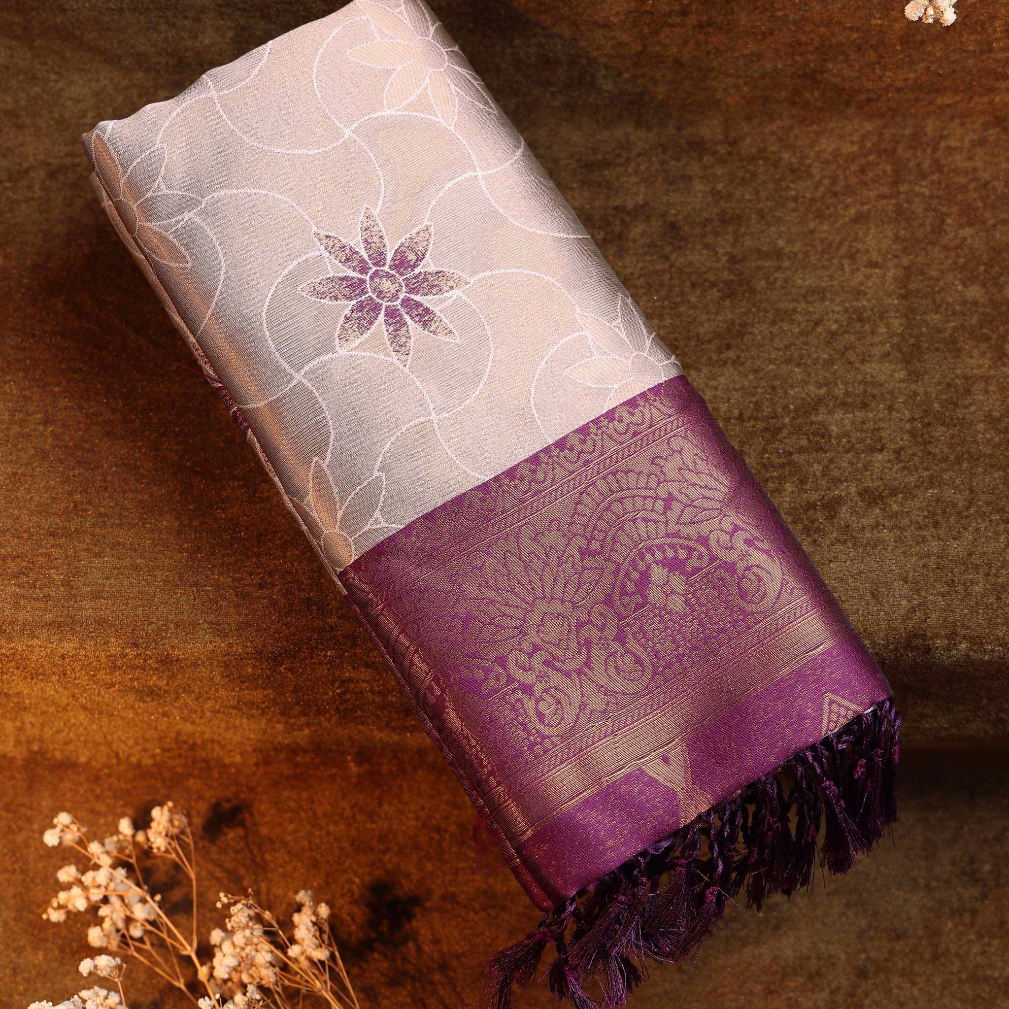 Zari Woven Litchi Silk Saree - Copper
