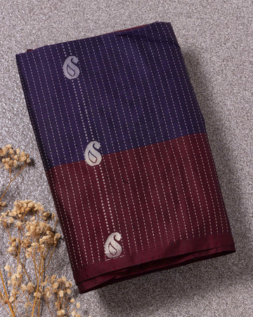 Ethnic Striped Design Semi Silk Saree - Purple