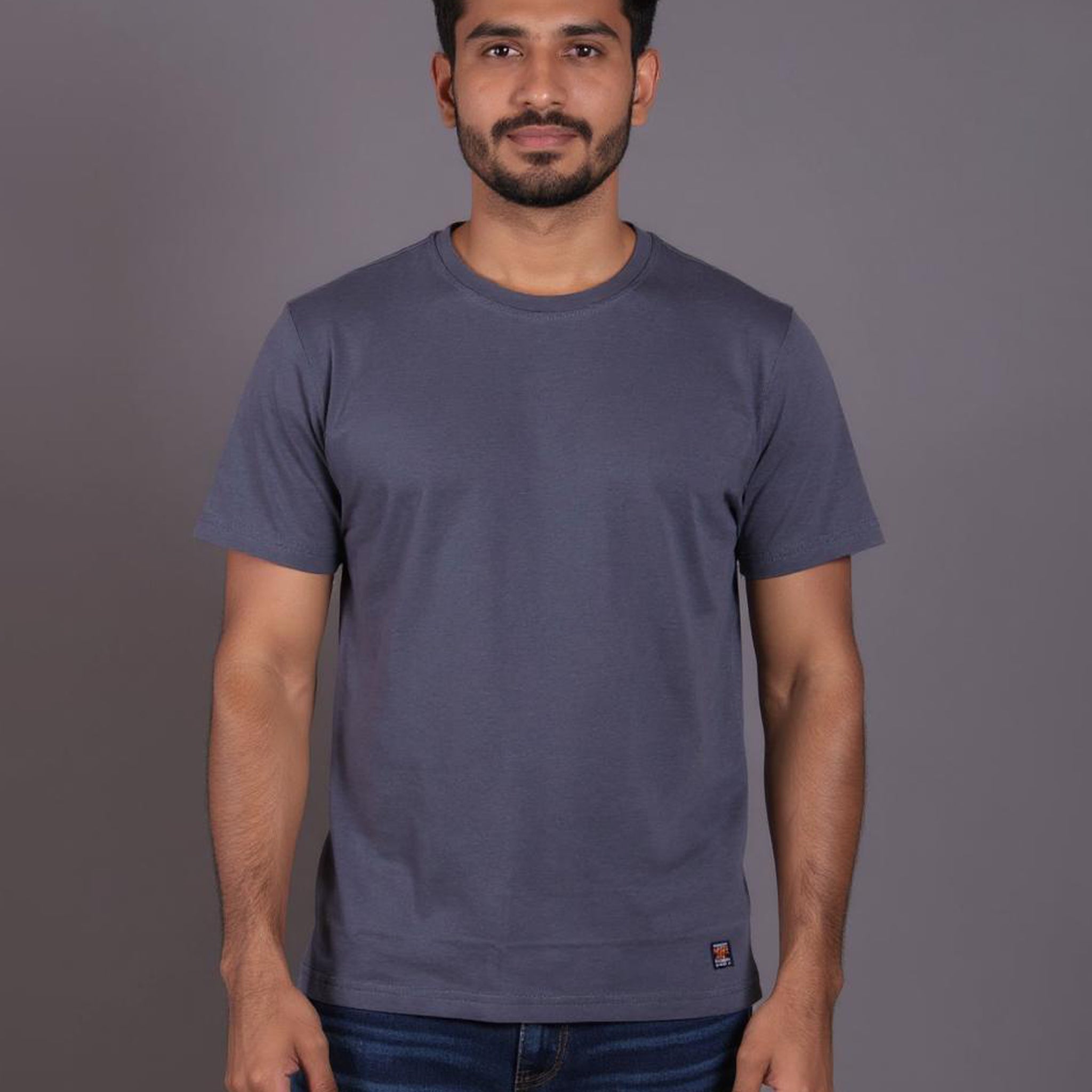 Nativebull Men's Solid Round Neck Half Sleeve Cotton T-Shirt - Grey