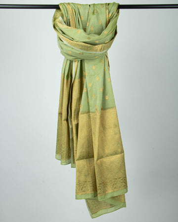 Zari Woven Border Dupatta with All-Over Butti Motifs - Green