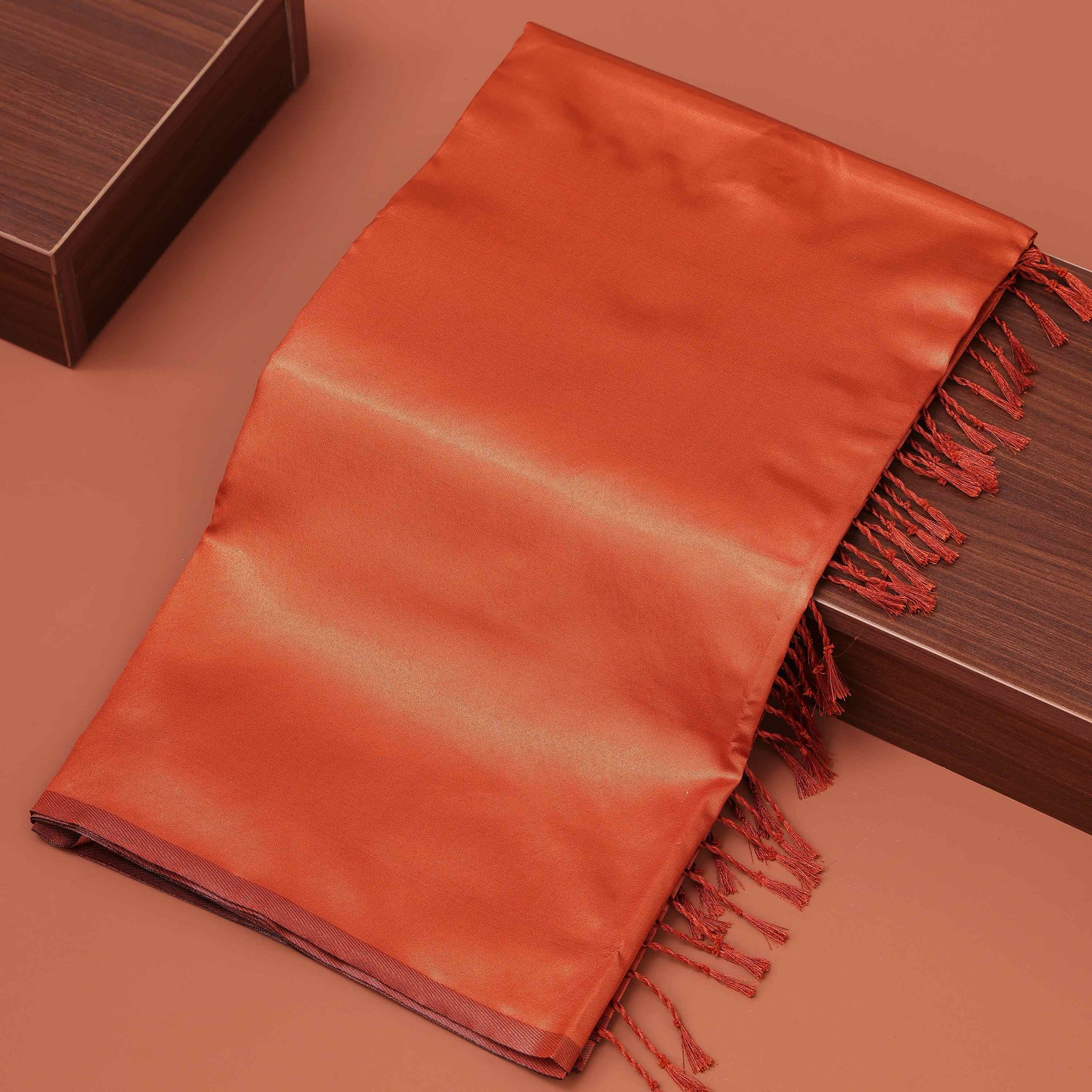 Classic Solid Litchi Silk Saree with Subtle Sheen - Copper