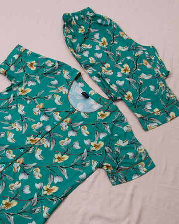 Green Colour Printed Night Wear