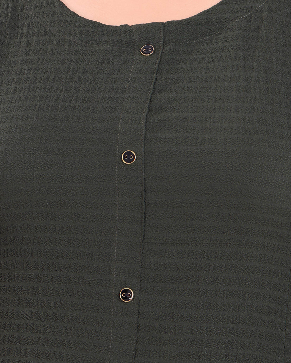 Solid Straight Kurta with Round -Neck, Button Detail and 3/4th Sleeves - Green