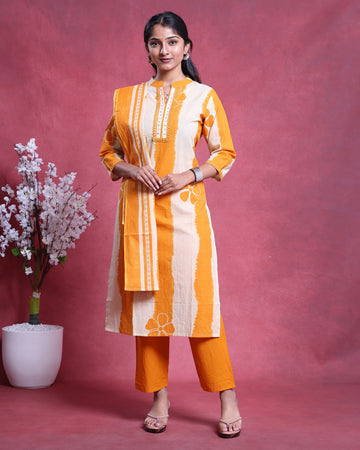 Women’s Readymade Salwar Suit Set with Dupatta Comfortable Straight Cut Silhouette with Elegant Printed Design and Classic Neck Detailing - Yellow