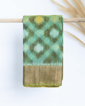 Pochampally Cotton Saree with Ikat Weave - Green