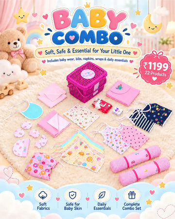 New Born Girl Baby Essentials Gift Combo Box - 22 Items