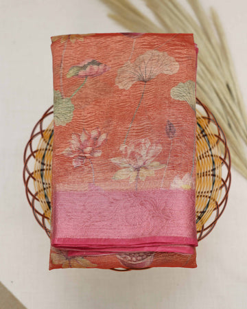 Orange Color Printed Tissue Saree