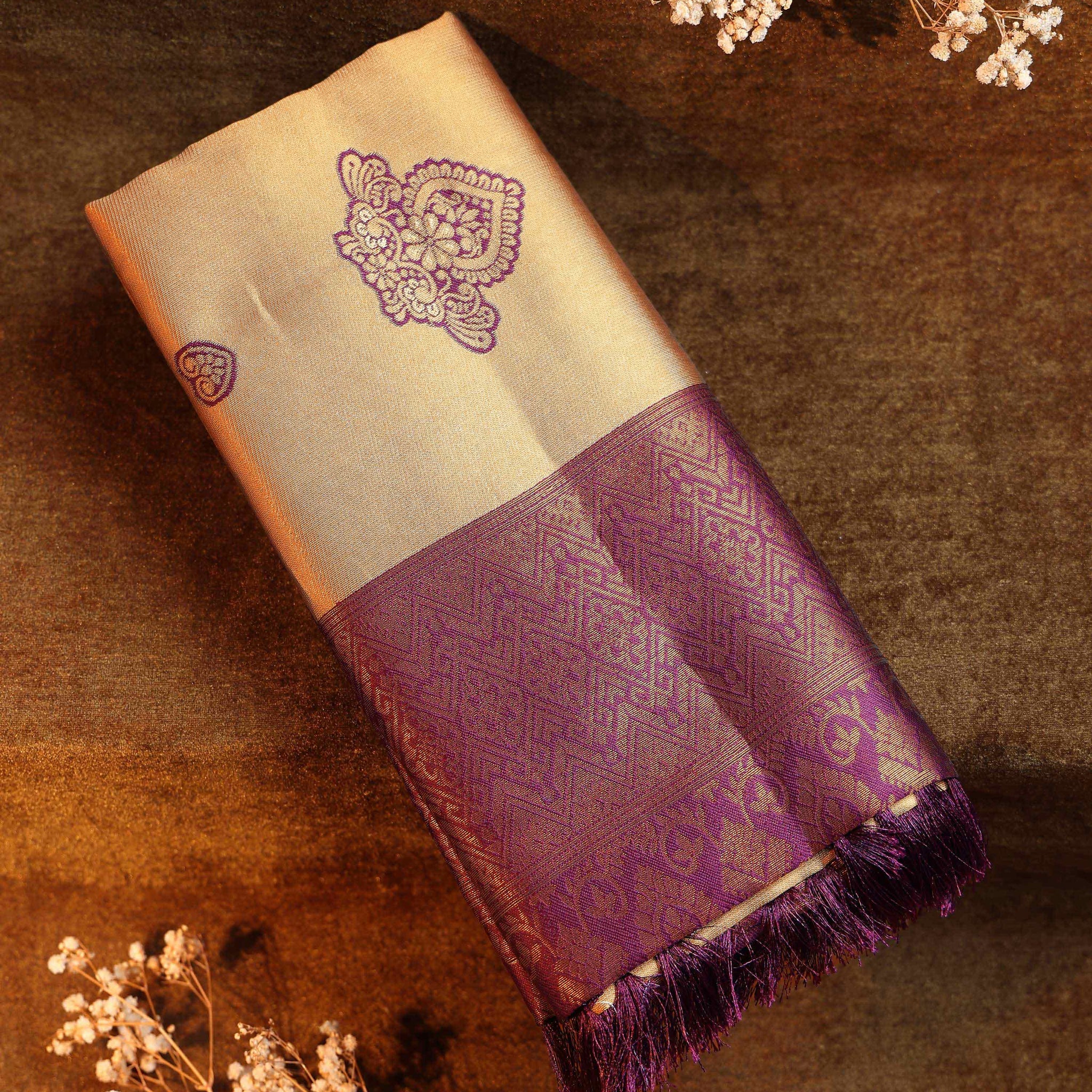 Golden Yellow Color Lichi Silk Saree