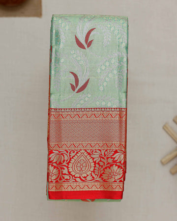 Kanchipuram Tissue Saree with Traditional Zari Weave and Floral Motifs - Green