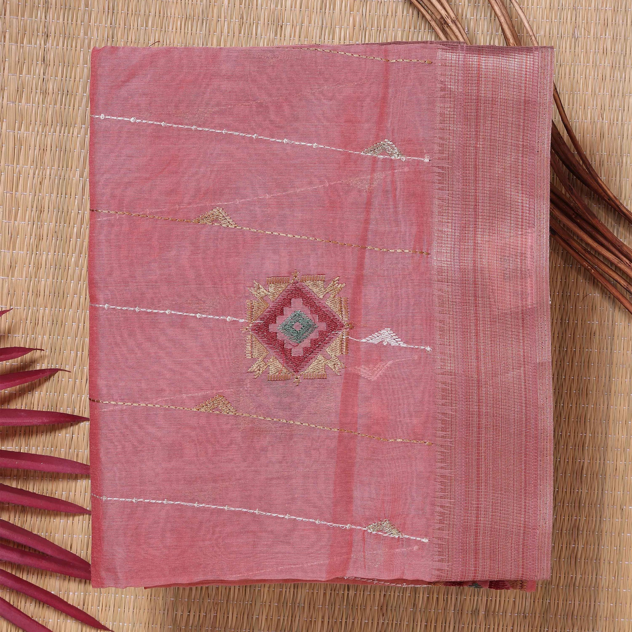 Pink Color Linen Cotton Saree
