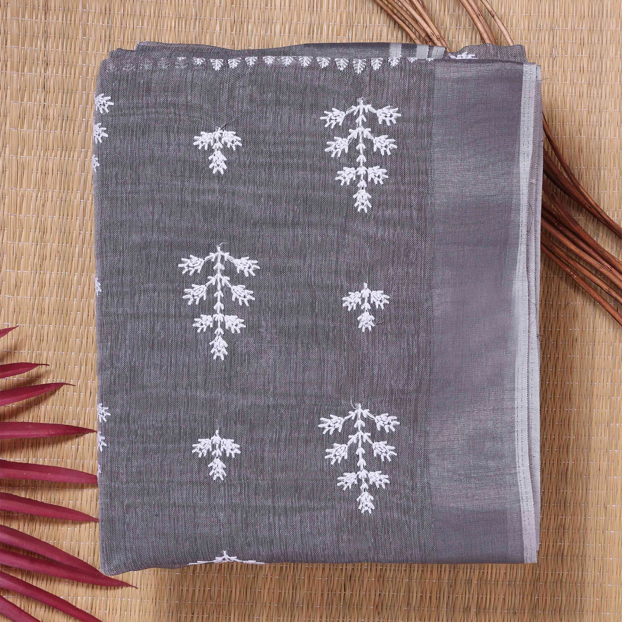 Dark Grey Color Linen Cotton Saree
