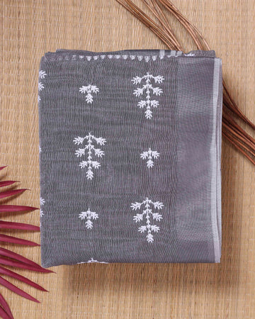 Dark Grey Color Linen Cotton Saree