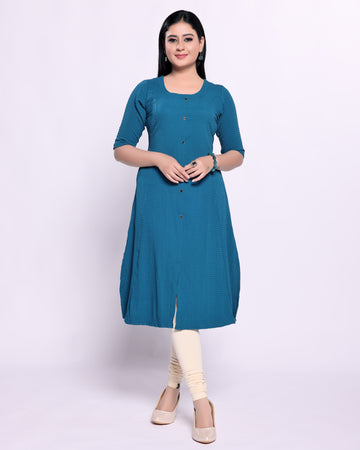 Stylish Women's Blue Buttoned Down Solid Kurti