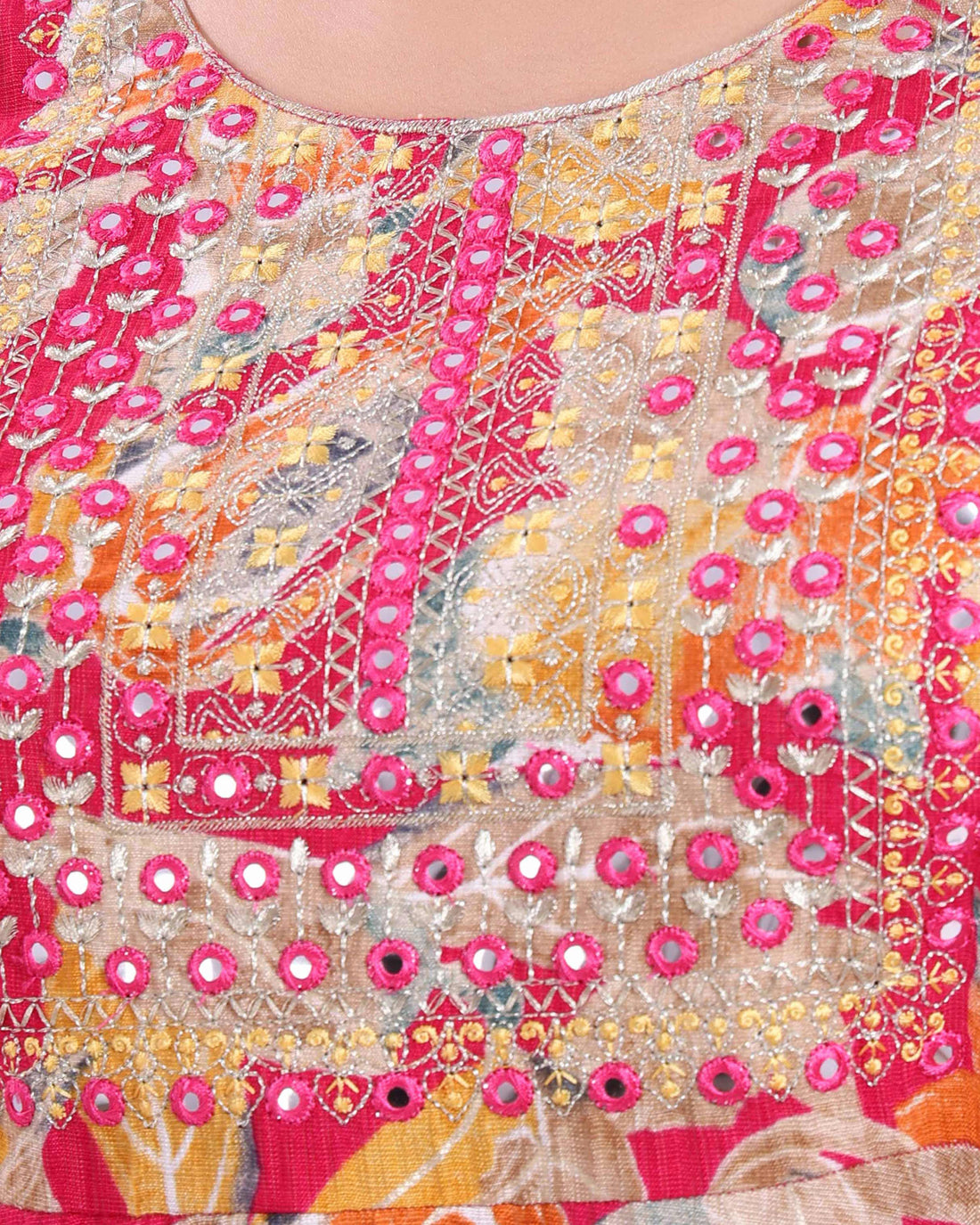 Women's Elegant Embroidered & Printed Flared Kurta  - Pink