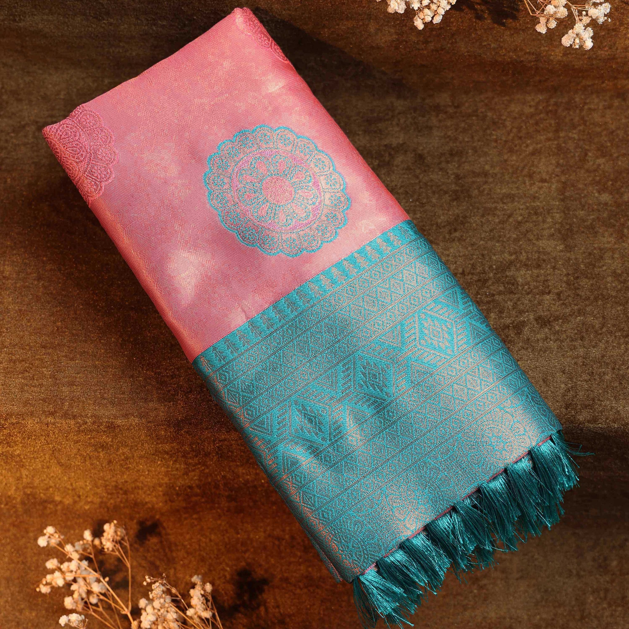 Zari Woven Litchi Silk Saree - Pink