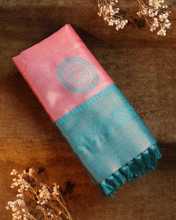 Zari Woven Litchi Silk Saree - Pink