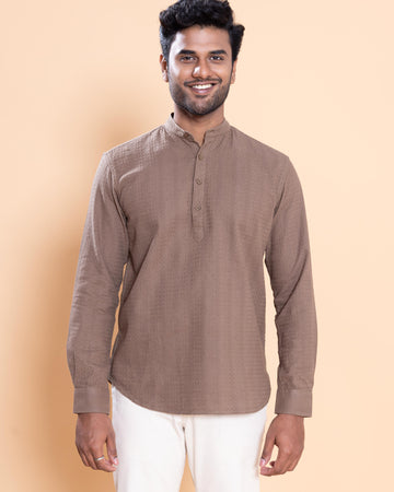 Nativebull Men Textured Full Sleeve Cotton Shirt - Brown