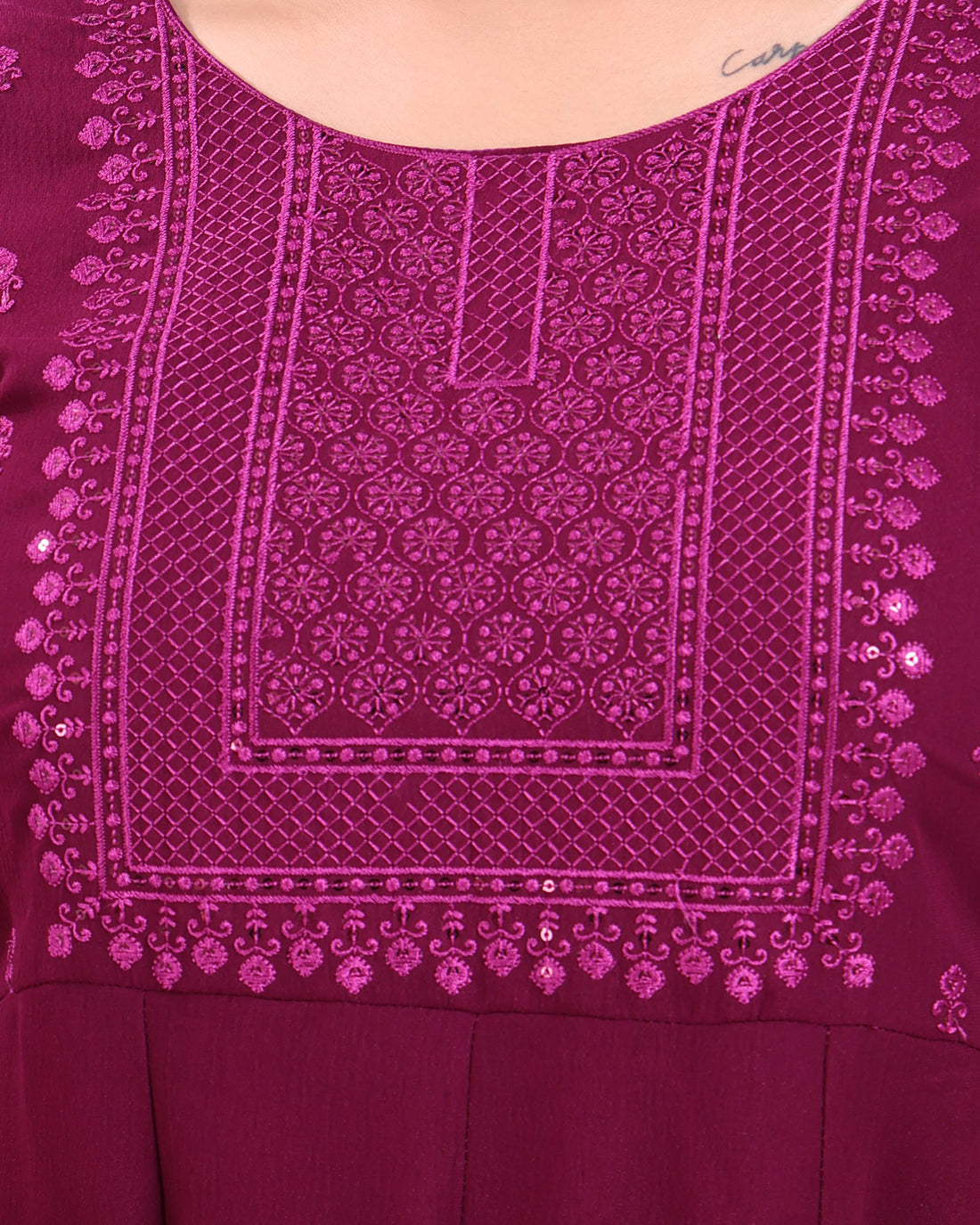Women's Embroidered Rayon Flared A-line Kurta with 3/4th  Sleeves - Purple