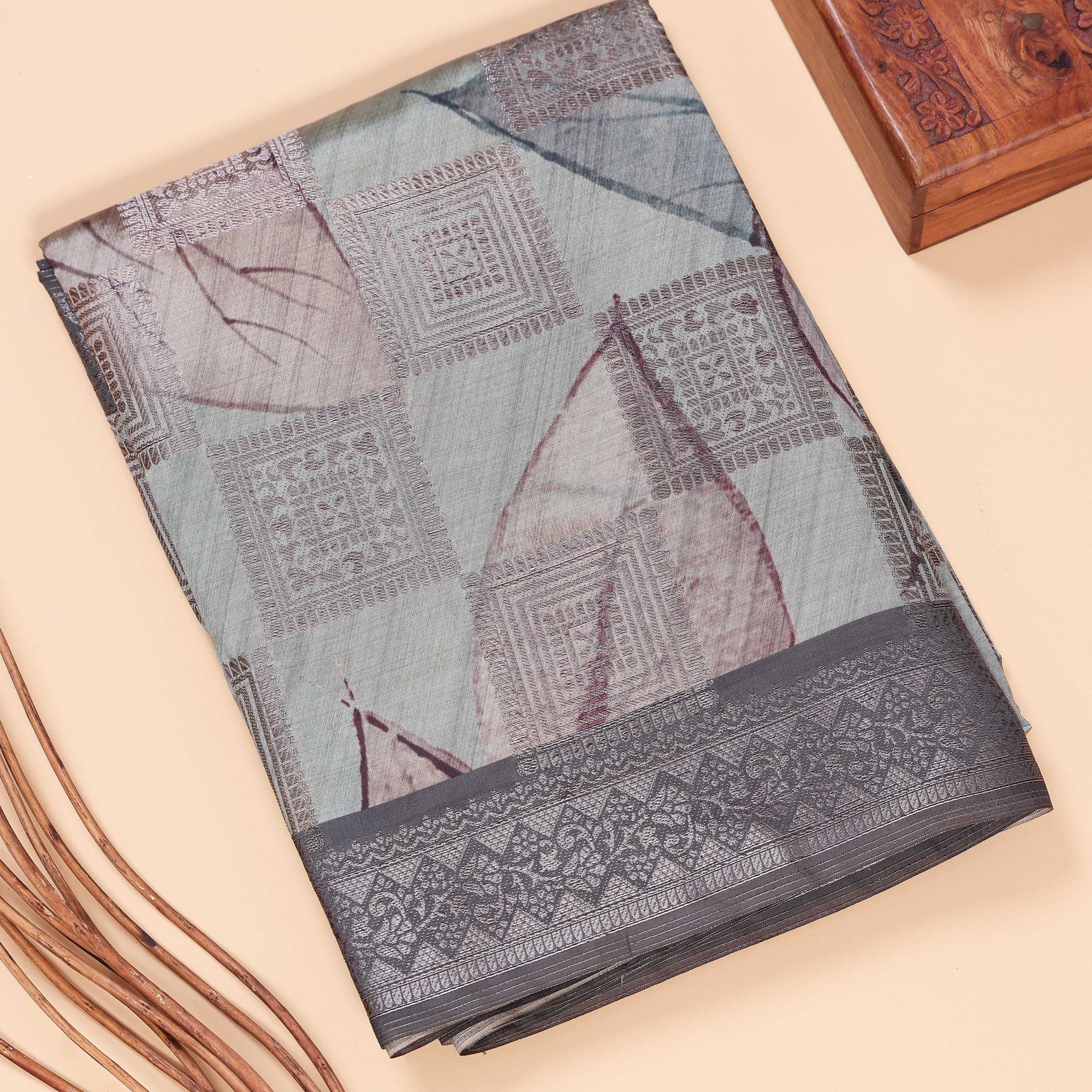 Dola Silk Saree With Woven Border - Grey