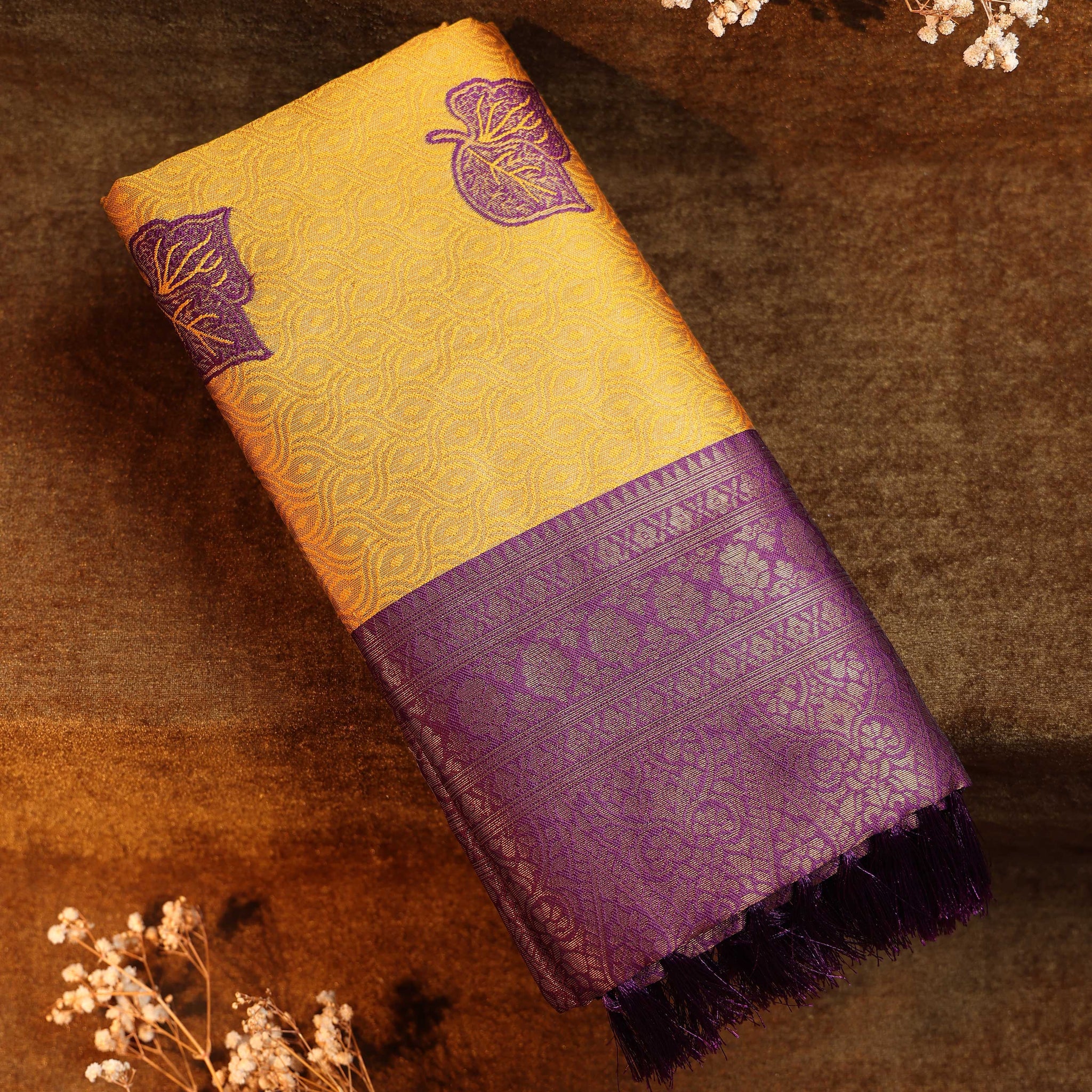 Mustard Color Lichi Silk Saree