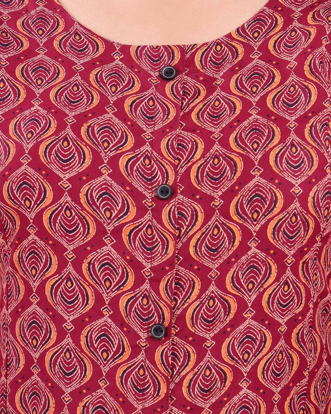 Women's Printed Cotton Straight Kurta - Red