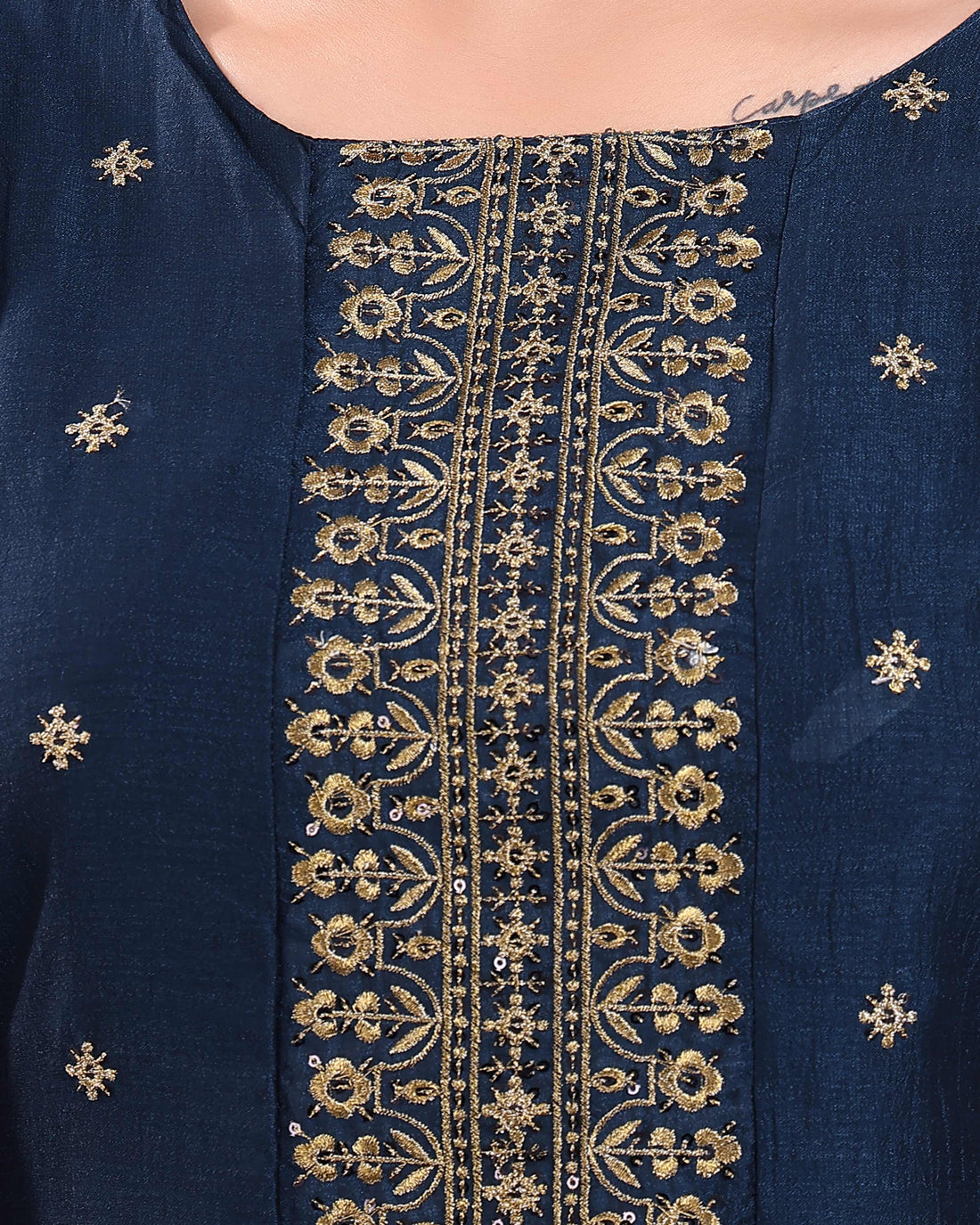 Women's Embroidered Viscose Rayon Straight Kurta   - Navy Blue