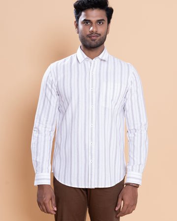 Nativebull Men Striped Full Sleeve Cotton Shirt - White