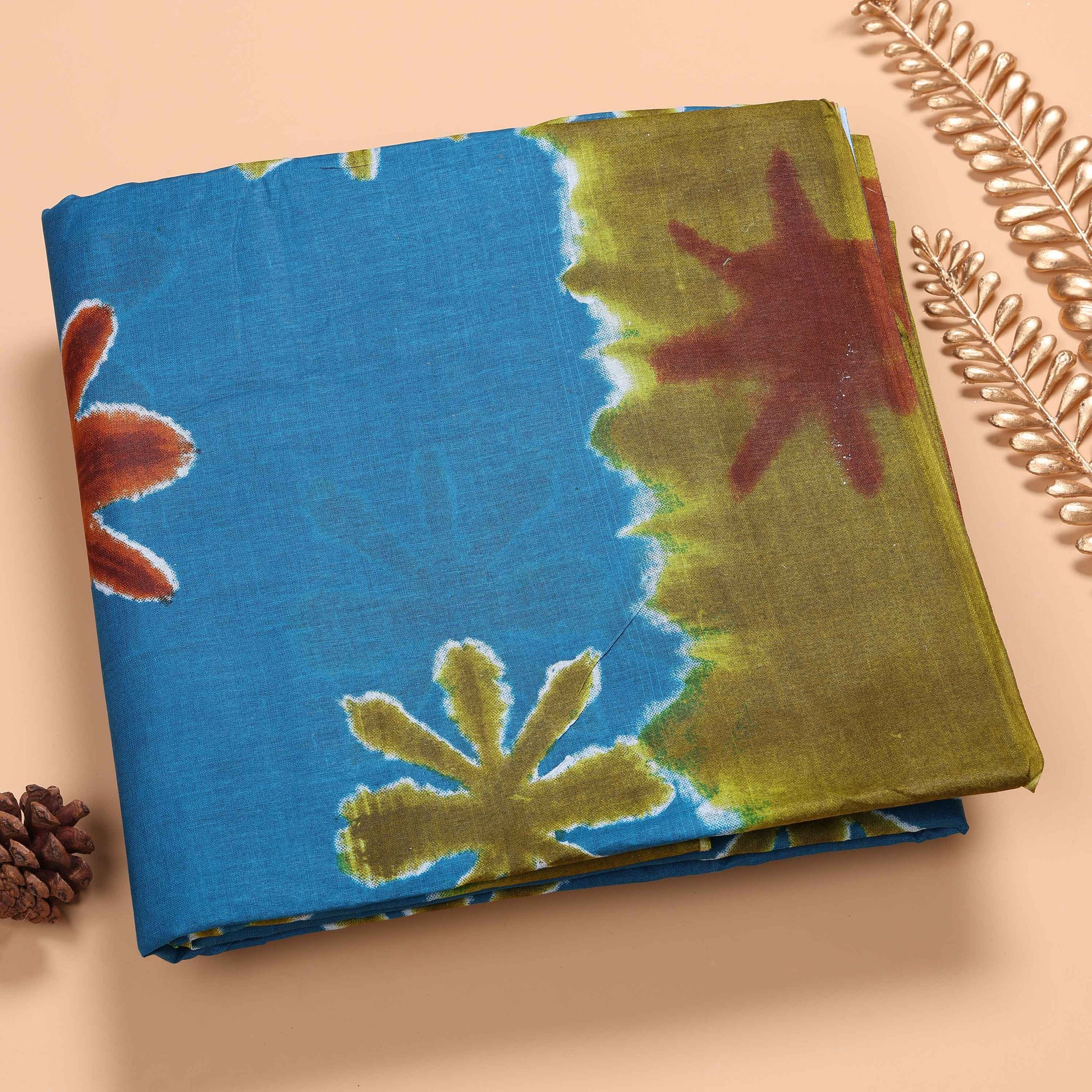 Blue Voile Cotton Saree Without Blouse