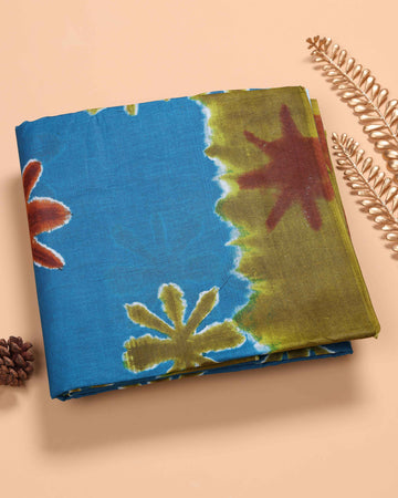 Blue Voile Cotton Saree Without Blouse