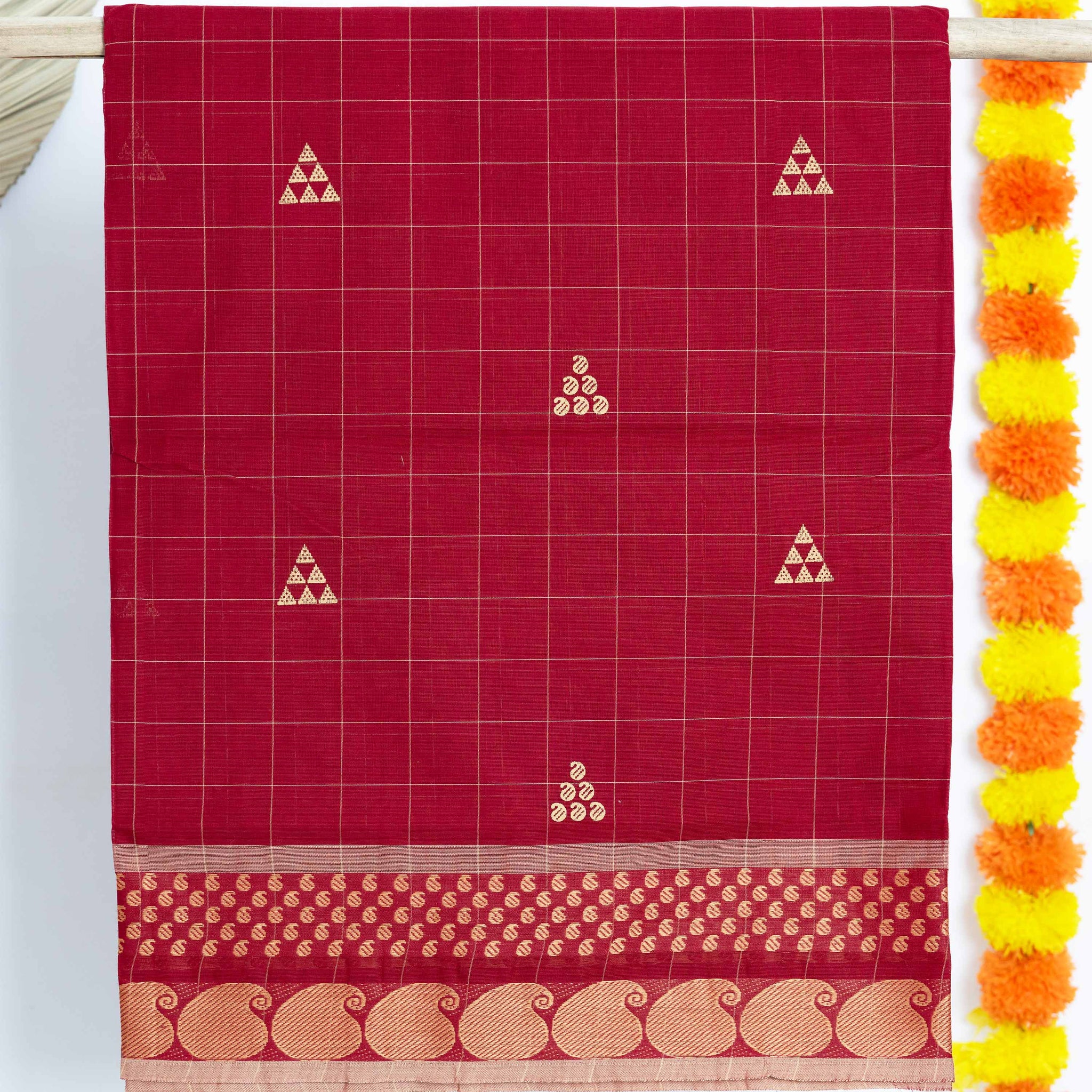 Maroon Checked Design Venkatagiri Cotton Saree