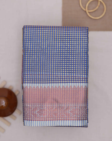 Nayanthara Blue Colour Checked Design Tissue Saree