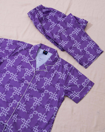 Women's Geometric Link Print Short Sleeve Night Wear - Lavender
