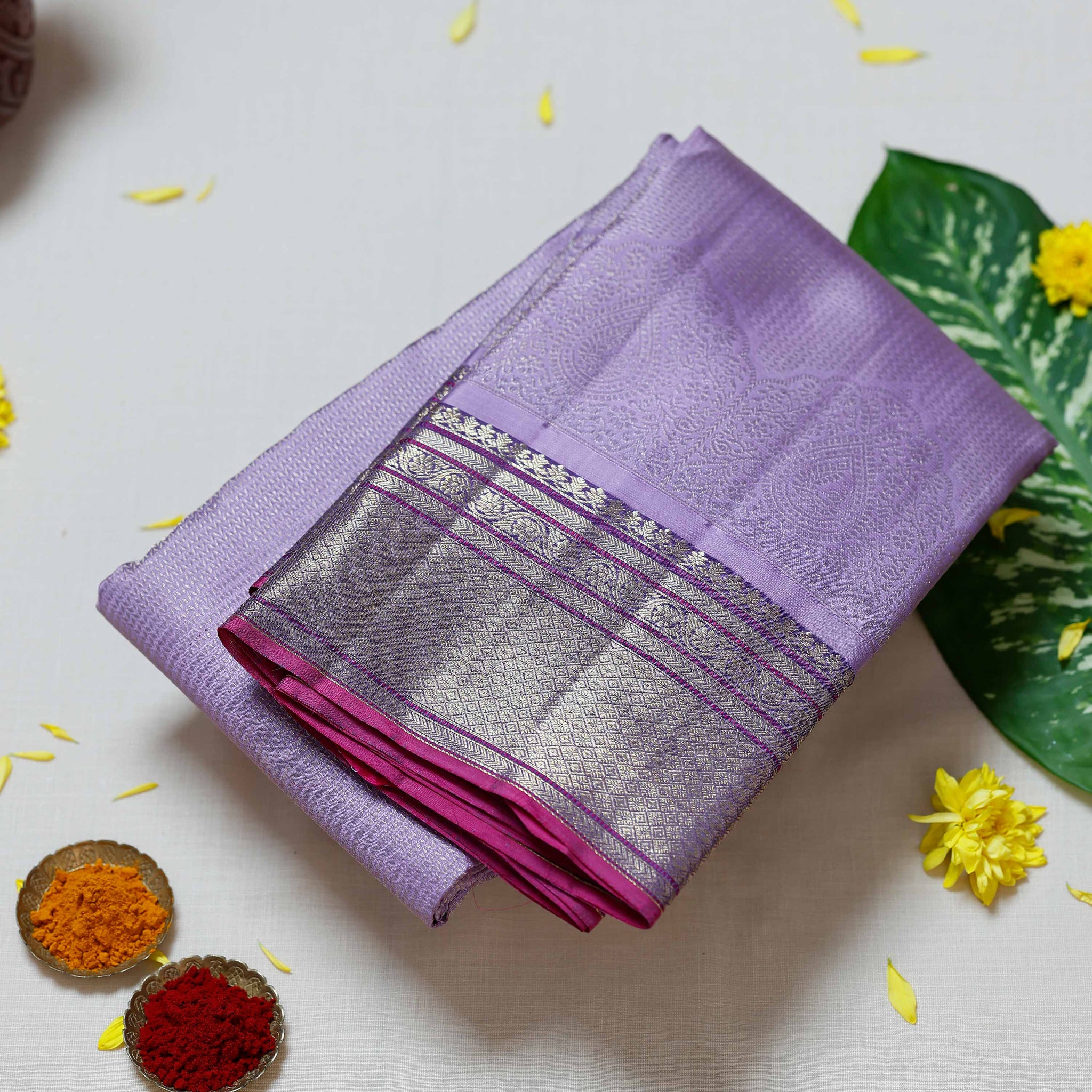 Lavender Colour Kanchipuram Pure Silk Saree