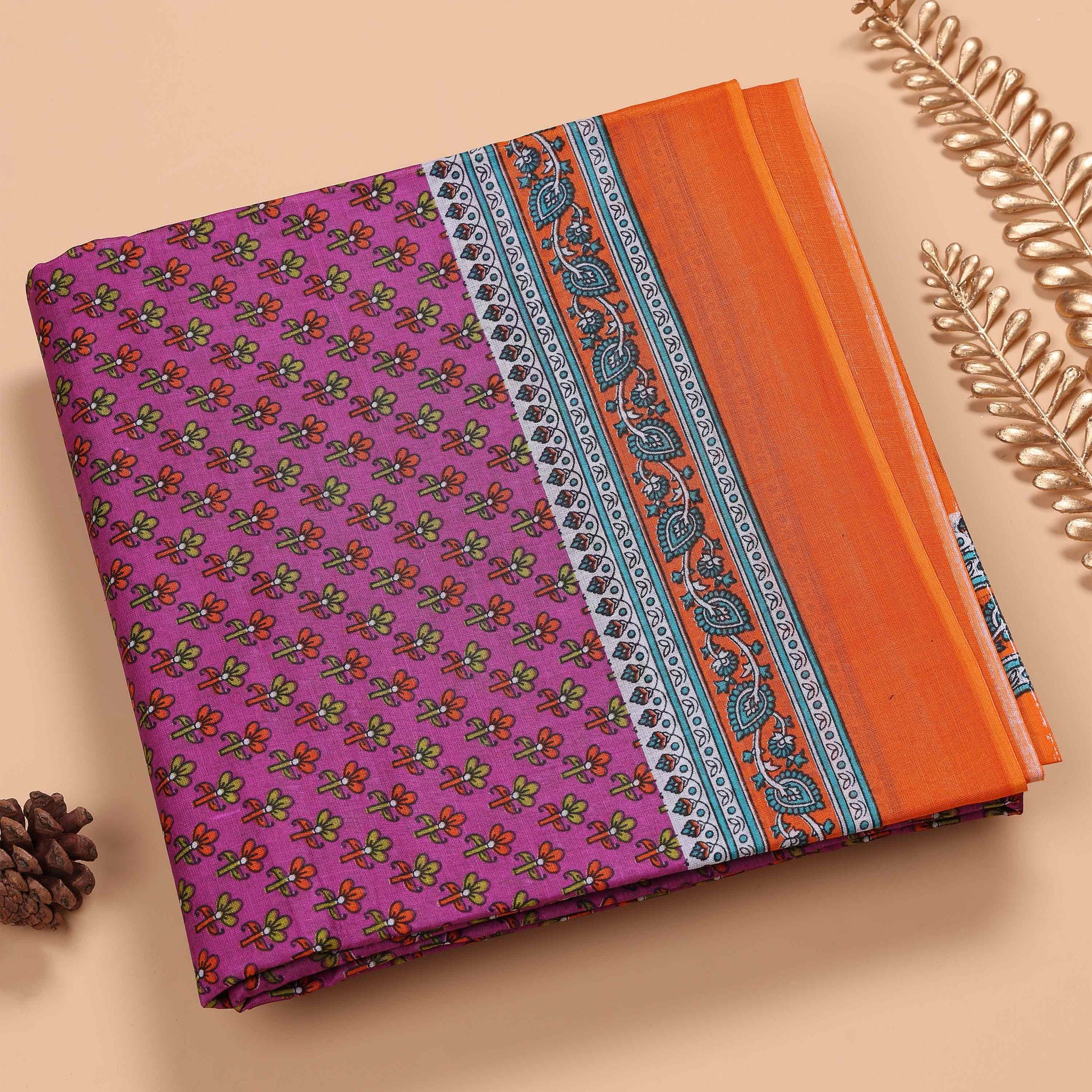 Purple Voile Cotton Saree Without Blouse