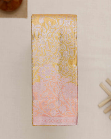 Yellow Printed Kanchipuram Tissue Saree