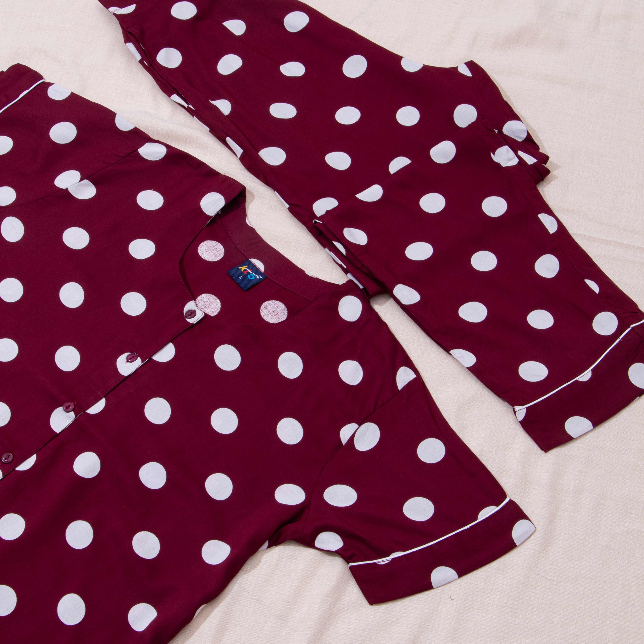 Maroon Colour Printed Night Wear