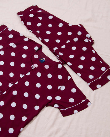 Maroon Colour Printed Night Wear