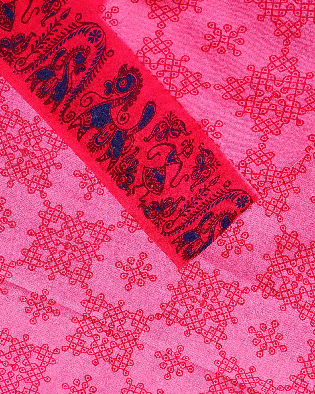 Elegant Sungudi Cotton Saree with Traditional Pattern Design - Pink