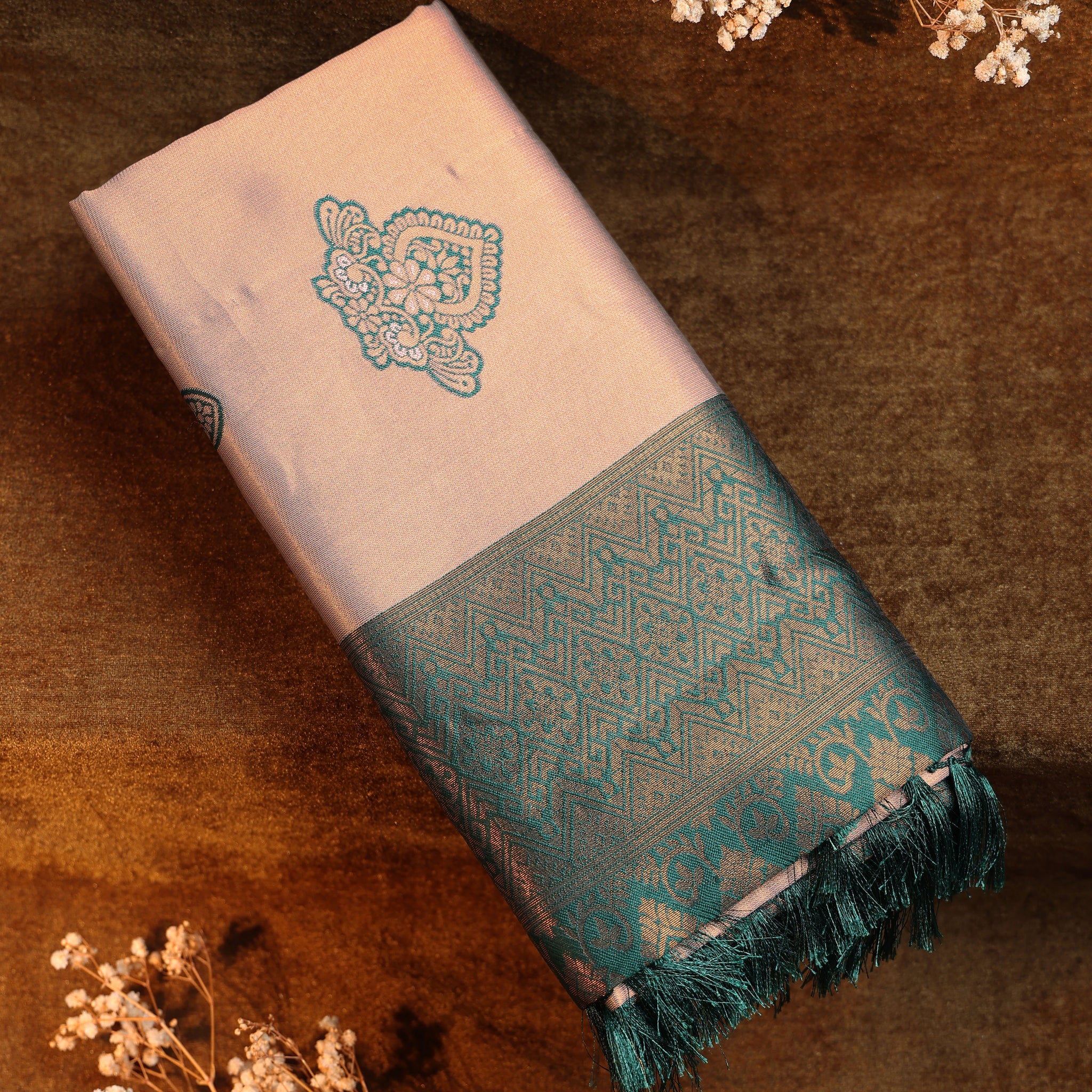 Zari Woven Litchi Silk Saree - Copper