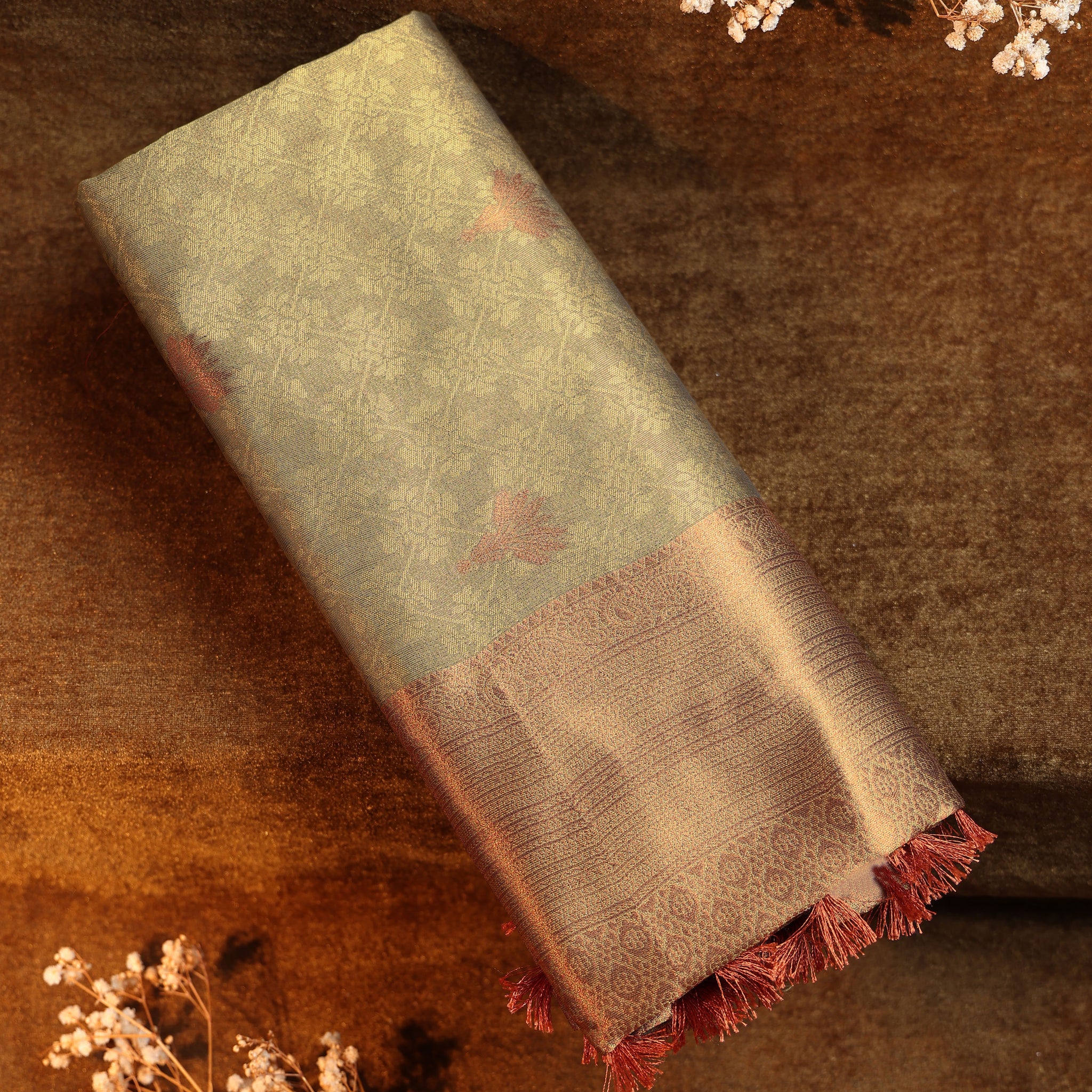 Zari Woven Litchi Silk Saree - Green