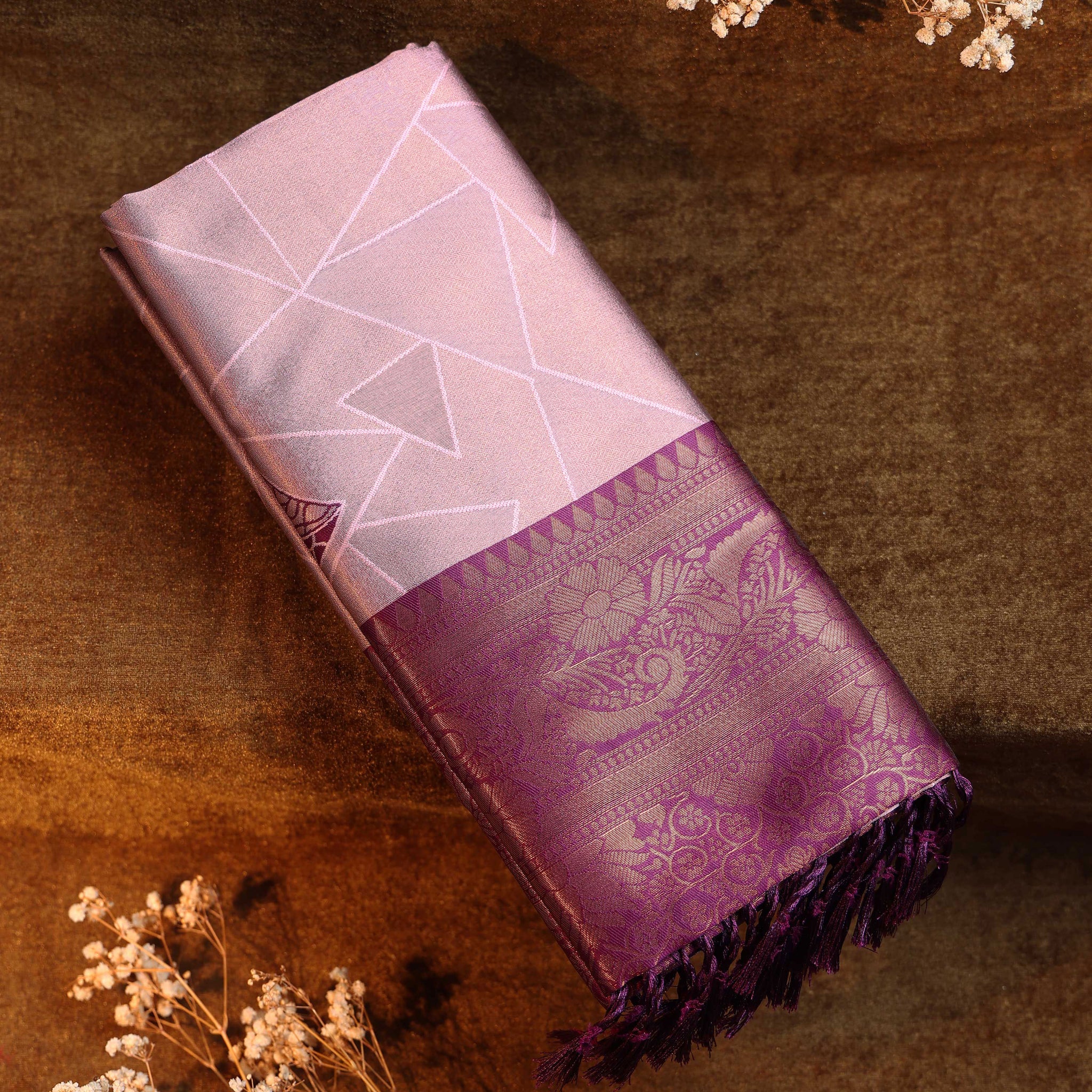 Zari Woven Litchi Silk Saree - Pink