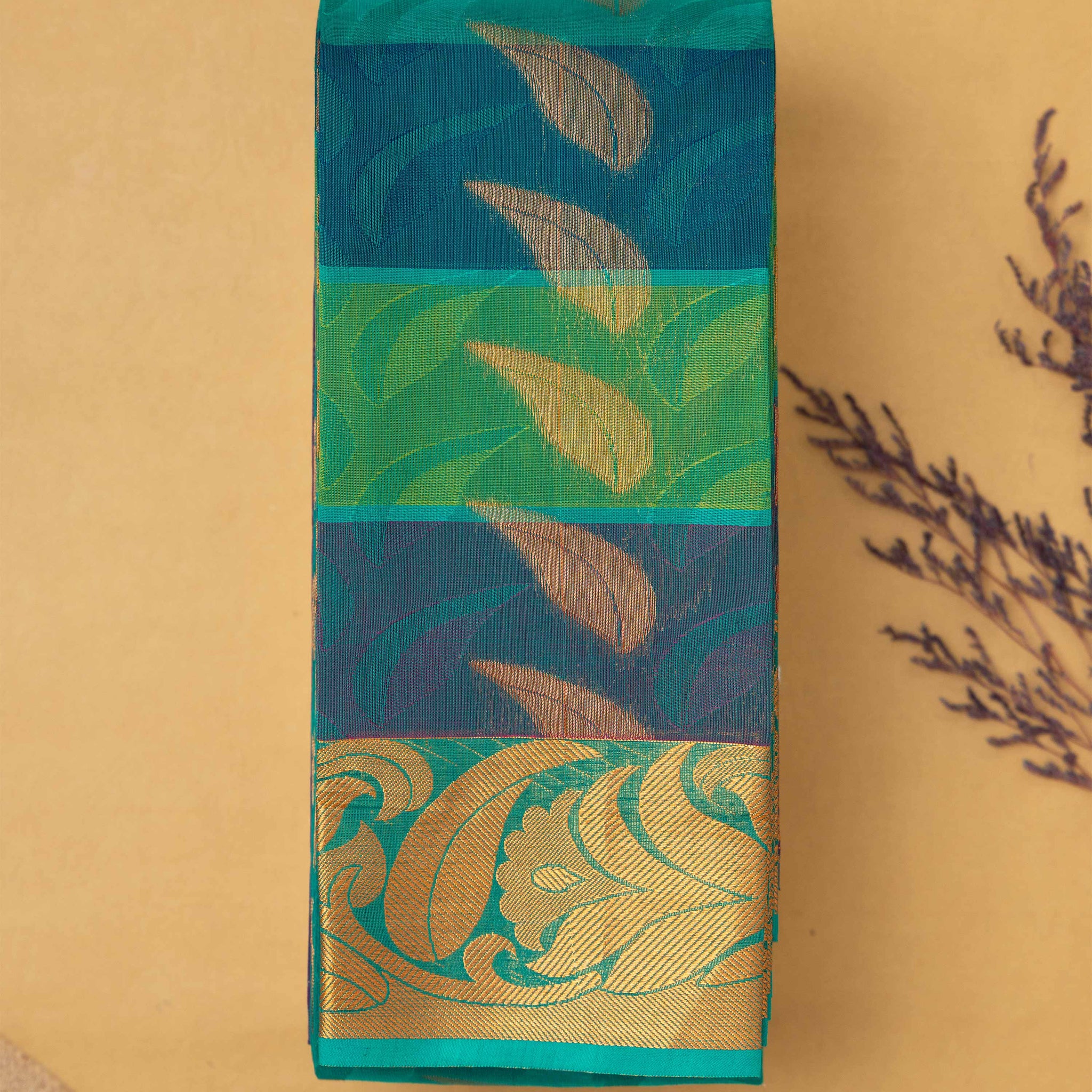 Exquisite Silk Cotton Saree With Leaf Design - Multi