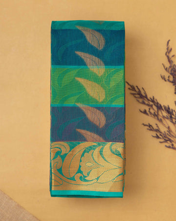 Exquisite Silk Cotton Saree With Leaf Design - Multi