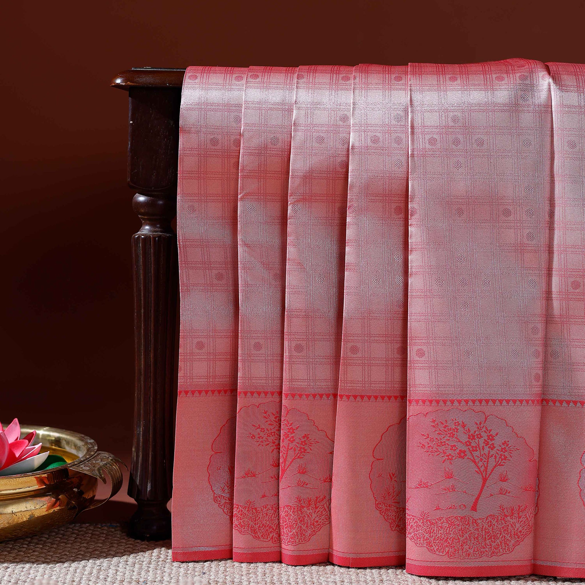 Elegant Litchi Silk Saree with Intricate Zari Woven Border and Paisley Motifs - Pink