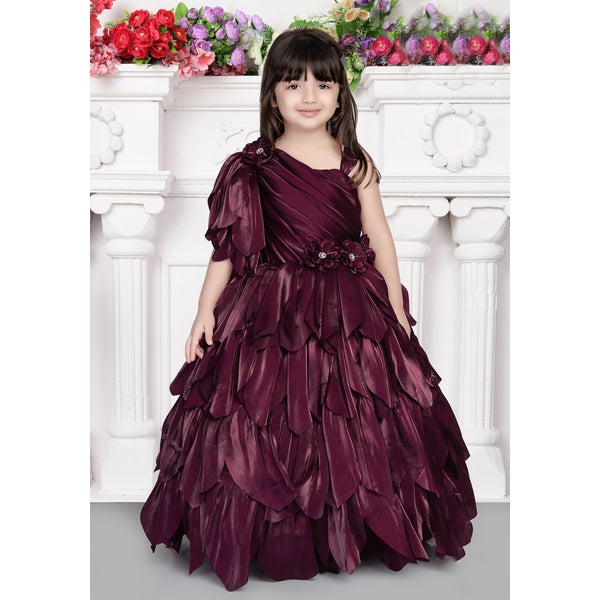 Wine Colour Embellished Sequel Work Frock